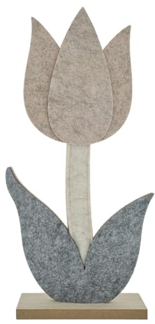 WB wohn trends Filz-Blume Tulpe auf Holz-Fuß, dunkel beige M 26x12x4,5cm, Ostern Frühling Sommer, Auswahl von Farbe und Größe möglich