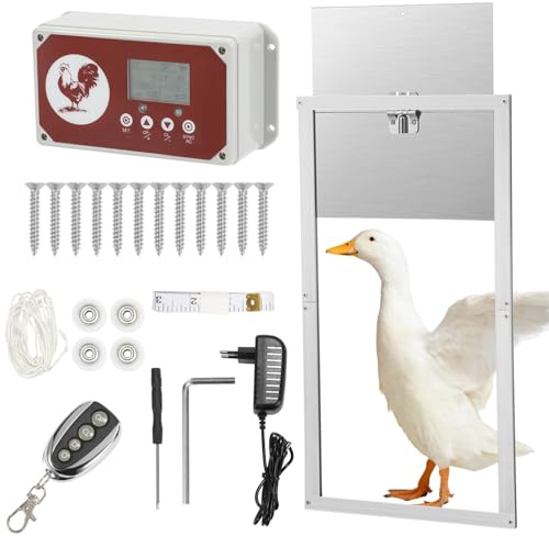 Daromigo Automatisk kycklingklaff, aluminumljussensor elektrisk kycklinglucka med stor display, timer, klämskydd, fjärrkontroll, kycklingdörr, dörröppnare 60 x 30 cm, vattentät IP44