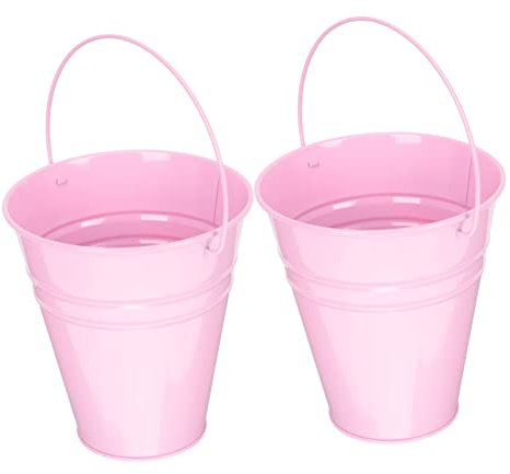 2 Stück bonbonfarbener Eiseneimer, Retro-Kühler, rustikale Vase, Biereimer, Strandeimer, Kreisvase, Pflanzen for Kinder, Aschenbecher, Metall-Blumentopf, Outdoor-Nähgarn, schmiedeeiserner rosa Blument