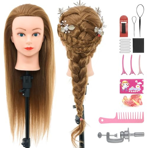 Neverland Frisierkopf Trainingsköpfe für Friseure 71cm 60% Echthaar, Blond | Puppenkopf zum frisieren, Übungskopf für Friseurausbildung, mit Haar-Styling-Set und Tischklemme