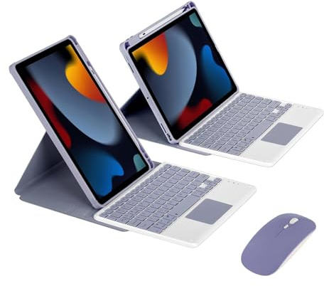 ZKAIAI Funda con Teclado para iPad Air 5ª y 4ª Gen 10,9Pulgadas 2022/2020, Formato Vertical y Horizontal, QWERTY Español Ñ Bluetooth Desmontable Teclado con Ratón y Estuche Portátil Delgado, Púrpura