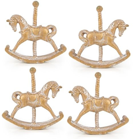 Logbuch-Verlag 4 Nostalgie Schaukelpferde Figuren Vintage Karussellpferd antik-Gold Weihnachtsfigur kleines Geschenk Weihnachten 10 cm