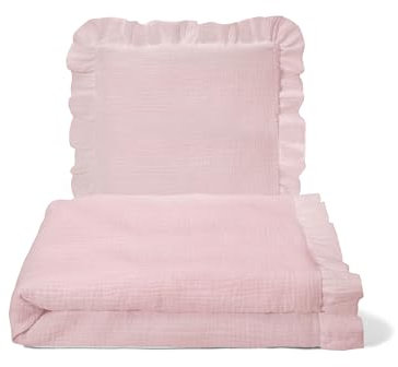 Balbina Musselin Kinderbettwäsche 80x80 + 35x40 cm 2-teiliges Set Babydecke und Kissen 100% Baumwoll-Musselin, Schlafdecke mit dicker antiallergischer Füllung für Winter atmungsaktiv Puderrosa Hell 80