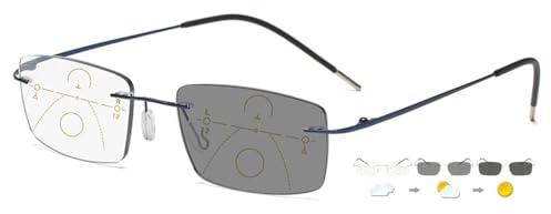 ABETOS Selbsttönende Gleitsicht Lesebrille Multifokus Progressive Titan Randlose Lesehilfe Sehhilfe Damen Herren Gleitsichtbrille mit Sehstärke mit Sonnenschutz