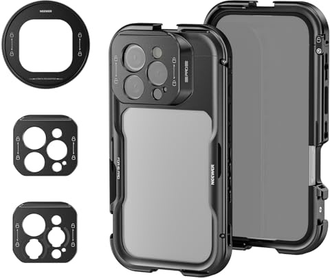 NEEWER 16 Pro Käfig Cage Schnellverschluss Video Rig Stabilisator kompatibel mit iPhone 16 Pro mit 67mm Filter Adapter 17mm hintere Objektiv Platine T Mount Lens Adapter kompatibel mit Moment PA073