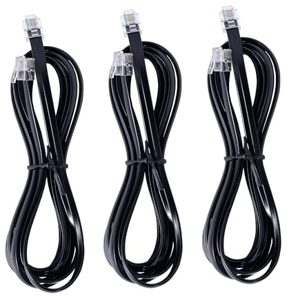 TOYAYAYO Cavo telefonico RJ12 da 2 m RJ12 6P6C maschio a maschio, cablato dritto per uso dati e voce, 2 m, nero, confezione da 3