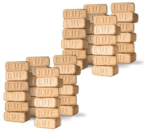 Carbeth Plants - RUF Briquettes Heat Bricks - Eco Friendly Organic Recycled Compressed Wood Fire Blocks - For Stoves, Log Burners, Fire Pits, BBQs & Open Fires - Up to 3hr Burn Time (48 Bricks/40kg)