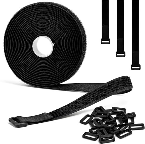5m Adjustable Cable Straps with 25 Buckles, Cut-to-Length Cinch Strap,Reusable Fastening Nylon Securing Cord Ties for Cable Tidy, Wire Management, Cord Organiser (2cm x 5m)
