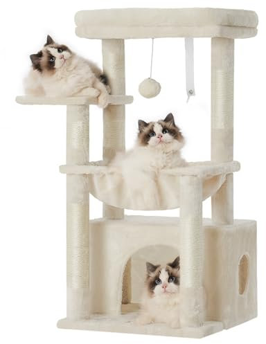 Heybly Árbol para Rascarse de Gatos, Árbol con Cesto Extra Grande y Suave, Cama Espaciosa y Lugar de Dormir Escondido, Beige HCT008SM