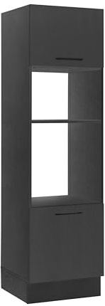 Turin Einbauschrank für Backofen und Mikrowelle in Schwarz - Geräumiger Hochschrank Küchenschrank mit viel Stauraum - 60 x 211 x 57 cm (B/H/T) | 60 x 211 x 57 cm (B/H/T), Küchenschrank mit Klappe und Tür, schwarze Bügelgriffe aus Metall, mit viel Stauraum