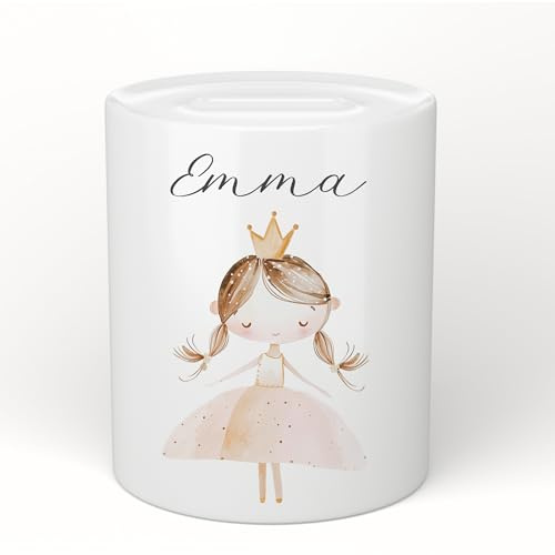 Manufaktur Liebevoll Spardose mit Namen Personalisierte Spardose Kinder Geschenk Baby Mädchen Junge Sparschwein Prinzessin Märchen