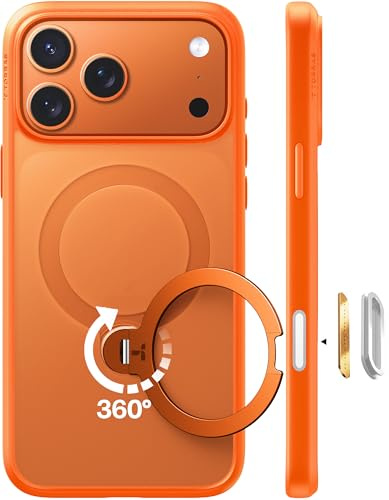TORRAS Q3 Spin für iPhone 17 Pro Max Hülle 360°für MagSafe Ständer Orange | 360°Standring,18N für MagSafe,3,66 m Militär-Fallschutz, Kamera- & Tastenschutz, Premium-Haptik für Business & Entertainment