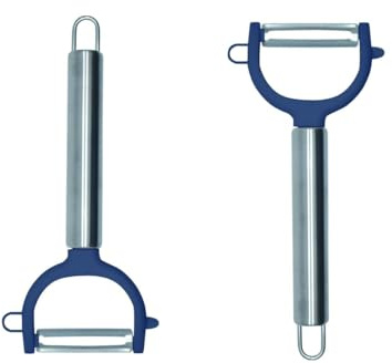 Fackelmann 9341150 2 Stück Gemüseschäler, Gemüseschäler, Schäler, Schäler, Edelstahl, Kunststoff, Blau, 17,4 x 6,7 x 4,5 cm