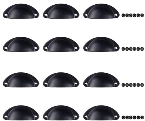 Mokife Schrankgriffe Vintage Schwarz, 12 Stück Muschelgriffe Metall Garderobe Griffe mit Schrauben Möbel Knopfgriff für Kommode Schränke Schublade Küchenschränke Tür