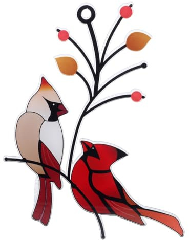 TIDTALEO Pájaro Colgante de Vidrio Rojo para Decoración de Jardín y Ventana, Arte Mural de Hierro y Vidrio Diseño Hueco, Decoración Colgante para Espacios Exteriores E Interiores