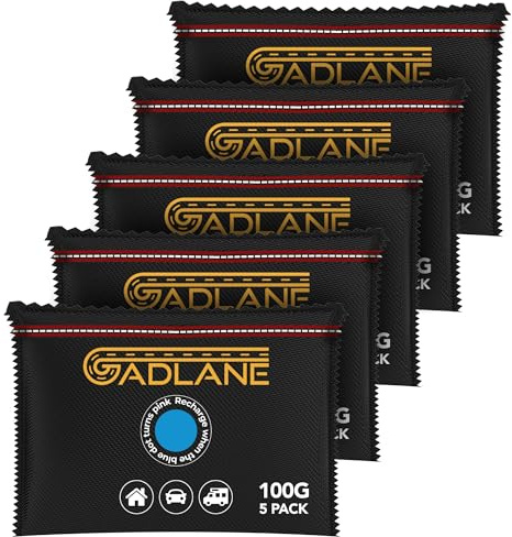 GADLANE Bolsas Deshumidificadoras Reutilizables para Coche 100G - Paquete de 5 Absorbedores de Condensación para Coche - Elimina el Empañamiento del Parabrisas/Ventanas, Absorbe la Humedad en Coches