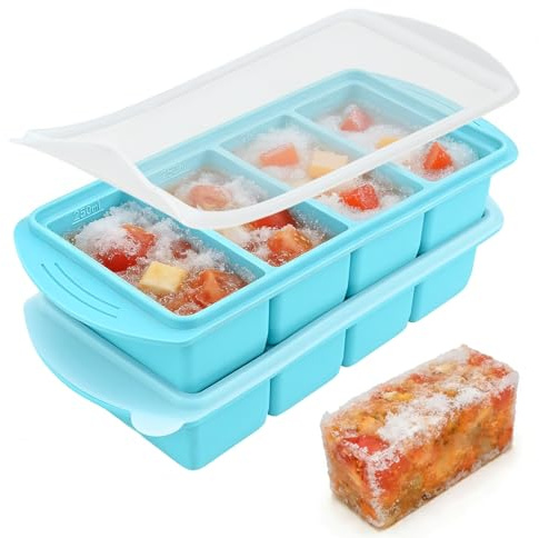 Lot de 2 récipients à soupe extra larges pour la congélation, moules de congélation en silicone avec couvercle, 4 compartiments pour préparation des repas, soupe, glaçons pour stocker 8 tasses, 250 ml
