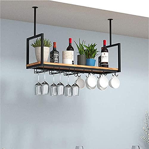KHLMSRXJ Portabottiglie, Bar, Ristorante, portabicchieri, Porta Bicchieri da Vino, Porta Bicchieri da Appendere alla casa, portabottiglie sospeso, in Legno massello, in Metallo, con struttu