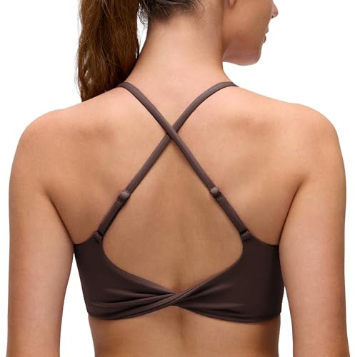 CRZ YOGA Butterluxe Twist Back Sports Bras | Light Support, Removable Pads, Yoga, Extremely Soft, Crossback, Adjustable Spaghetti Straps, for Women