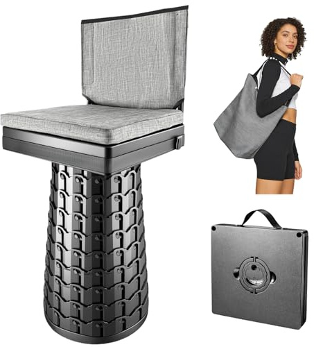Upgraded Collapsible Stool with Backrest & Extra Thick Cushion,1000lbs Max Weight,Heavy Duty Portable Folding Outdoor Chair with Dual Storage Pockets,Telescoping Seat for Camping,Fishing & Travel,Yard