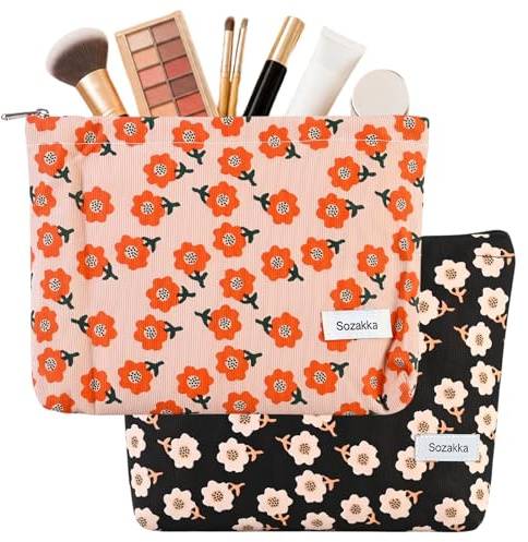 2 Pezzi Beauty Case da Viaggio, Borsa per Trucco per Cosmetici, Portatile Trousse Trucchi con Cerniera, Borsa per Conservazione Cosmetici