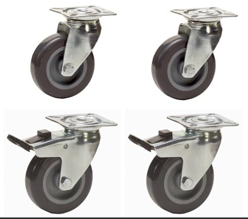 Lot de 4 roulettes pivotantes et pivotantes à frein Caoutchouc Thermoplastique GRIS 75 mm - 180 Kg