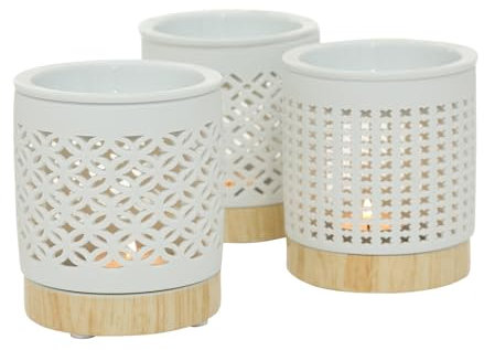 BOLTZE 3 x Duftstövchen Porzellan weiß Höhe 11 cm, Tischdeko, Duft, Geschenk, Deko Teelicht für ätherische Öle