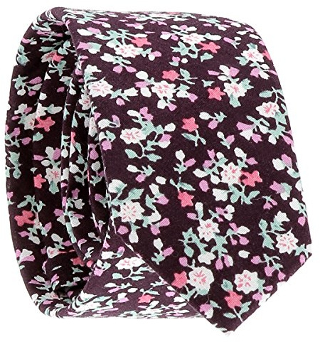 Cravate Liberty Aubergine et Blanche - Cravate Mariage Fleurie - Cravate à Fleurs