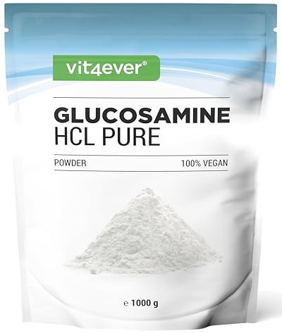 vit4ever Glucosamin HCL Pure - 1000 g (1 kg) reines Pulver ohne Zusätze - Aus pflanzlicher Fermentation - Laborgeprüft - Vegan - Hochdosiert - Premium Qualität
