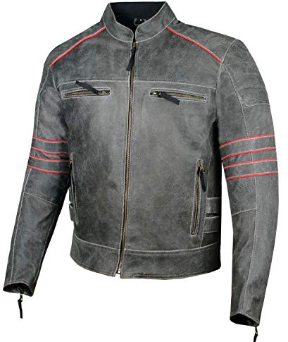 Jackets 4 Bikes BROTHERHOOD Motorcycle Jacket, Distressed Cowhide Premium Leather, CE Armor, Ventilation, Motorbike Racer Black S