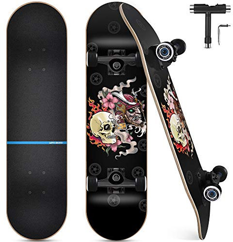 Skateboard, Komplettboard 31 x 8 Zoll Skateboards mit Doppel-Kick, ABEC-7 Kugellager, 7-lagigem Ahornholz Longboard für Männer und Frauen Jugend Kinder Straße Erwachsene Anfänger