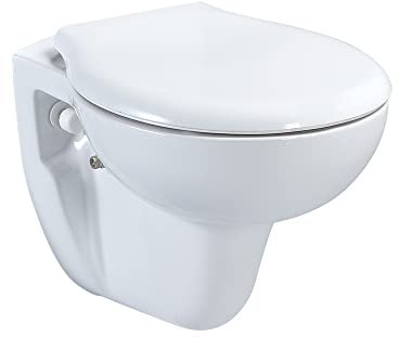 Belvit WC sospeso da parete bianco senza bordi con funzione taharet/bidet e coperchio WC con abbassamento automatico – WC in ceramica per installazione a parete