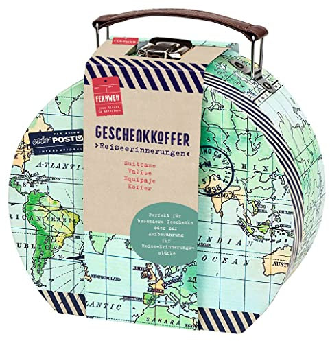 moses. Fernweh Geschenkkoffer Reiseerinnerungen, Deko-Koffer mit Grußkarte zum Verschenken, Geschenkbox für Hochzeiten, Geldgeschenke, Reisegutscheine, Weltkarten Retro-design