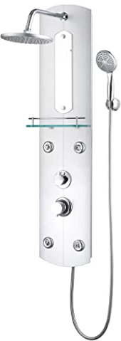 vidaXL Panel de Ducha Torre Aseo Cuarto de Baño Inodoro Alcachofa Cascada Chorros de Masaje Termostato Moderno 25x43x110 cm Plateada