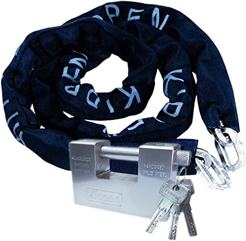 Kippen 2008BK - Kit Sicurezza per Auto, Moto e Scooter, Composto da: Catena Antifurto misura 10x1200 mm + Lucchetto Cementato Antiscasso 90 mm. Nero/Argento