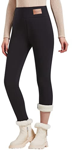 JK SUE JONES Women Winter Warm Thick Leggings Fleece Lined Stretchy Soft Thermal Sherpa Pants High Waist Tights Black