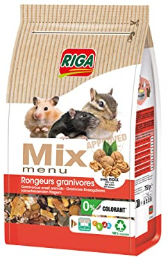 Riga - Menu Mix pour Rongeurs Granivores - Hamster, Rats, Ecureuils, Souris, Gerbilles - Aux Noix - Riche en Vitamines Et Minéraux - sans Colorant - Sain Et Équilibré - 750G
