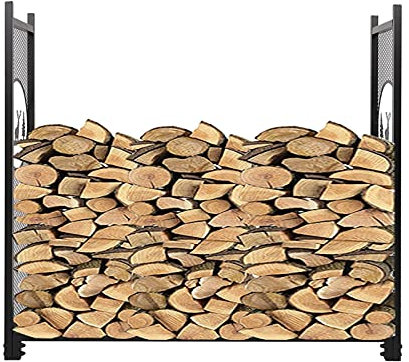 TOMYEUS Kaminholzregal Kamin Brennholz Halter Stand Rack Aufbewahrungsregal Mesh Eisen Schwarz mit Tiermuster Brennholzregal