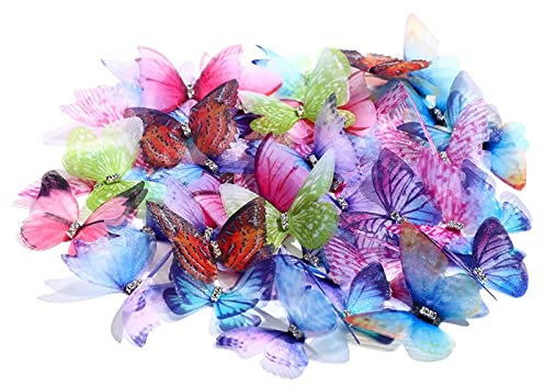 KHDULQ 50 Stücke 4.8CM Schmetterlinge Deko,3D Schmetterlinge Farbverlauf Organza Stoff Schmetterling Durchscheinender Chiffon Schmetterling,Für Diy Schmuck Basteln Ohrring Haarspange Dekoration