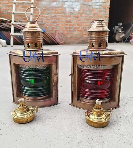 Par de faroles náuticos de aceite vintage de latón para decoración del hogar de 25,4 cm