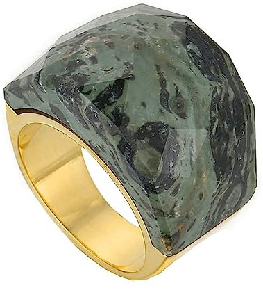 Daesar Ringe für Frauen, Edelstahl Ring Breit mit Naturstein Siegelring Gold Ring Damen Personalisiert Gr.60 (19.1)