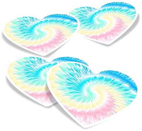 Vinyl Heart Stickers (Set of 4) 10cm - Pastel Rainbow Tie Die Swirl Pattern for Laptops, Tablets, Luggage, Scrap Booking, Fridges #53132