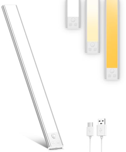 OUILA Luce Armadio LED con Sensore, 3 Temperature di Colore Luci led per Armadio Dimmerabile, USB-C Ricaricabile LED Armadio Senza Fili Luce Notturna Lampada Armadio per Cucina Guardaroba Armadi