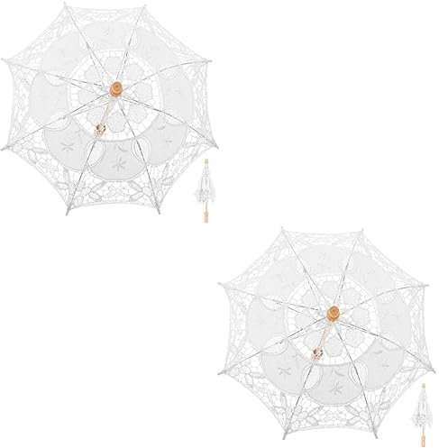 PACKOVE 2stücke Hochzeits-retro-lace Parasol Für Brautdekoration Eleganter Regenschirm Spitze Für Und Veranstaltungen Für Hochzeiten Cosplay Und Feiern Klein Weiß
