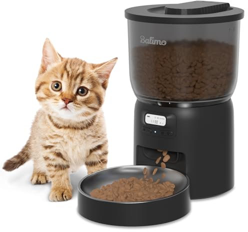Balimo Distributore Automatico Cibo Gatti 3L, Dispenser Crocchette Gatto con Timer Programmabile, Mangiatoia Automatica Gatti con Ciotola in Acciaio Inox 304, 6 Pasti al Giorno, Bianco