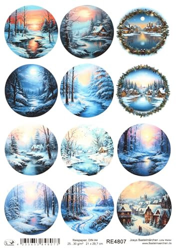 Josys Bastelmärchen Reispapier A4 Strohseide Weihnachten Winterlandschaft Durchm. ca. 6,5 cm RE4807