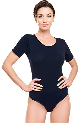 Evoni Damenbody mit kurzen Ärmeln und Rundhals I Damen T-Shirt I Bodysuit Women I Unterzieh-Body I Kurzarm-Body mit optimaler Passform Dunkelblau XXXL