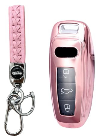 MEDZUK TPU Autoschlüssel Hülle für Audi A3 8Y 2020-2026 (Rosa) | 360° Schutz Autoschlüssel Cover, mit Schlüsselanhänger – Stoßfest, Kratzschutz, Signaltransparent