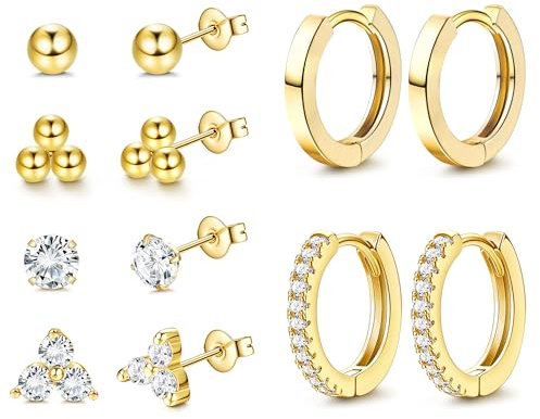 Dochais 6 Paar Ohrstecker Gold Set für Damen Ohrstecker Klein Gold Ohrringe Chirurgenstahl Ohrringe Stecker Zirkonia Herz Ball Hypoallergene Creolen Set Knorpel Helix Conch Piercing Ohr