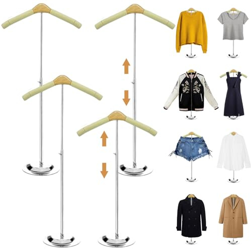 BONVEN 4 Stück verstellbarer T-Shirt-Präsentationsständer, 40,6 - 71,1 cm, flexibles Hemd-Display für Erwachsene, tragbar, zum Aufhängen, Metall-Kleiderbügel, Kleiderständer für Kleidung, Kleidung,